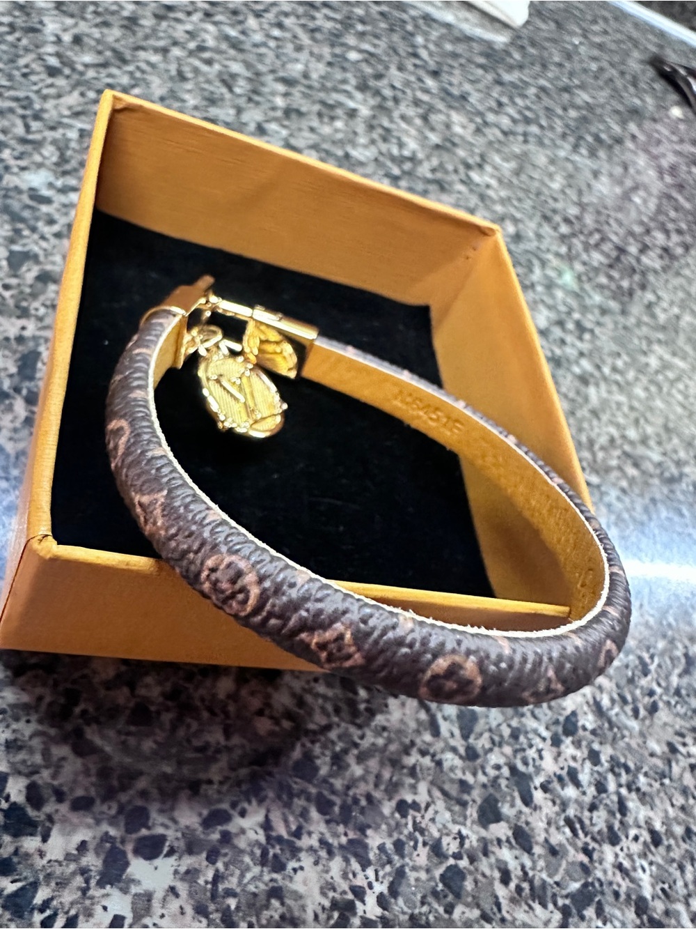 Louis Vuitton Brown Leather Bracelet with Gold LV Charm - Picture 6 of 12